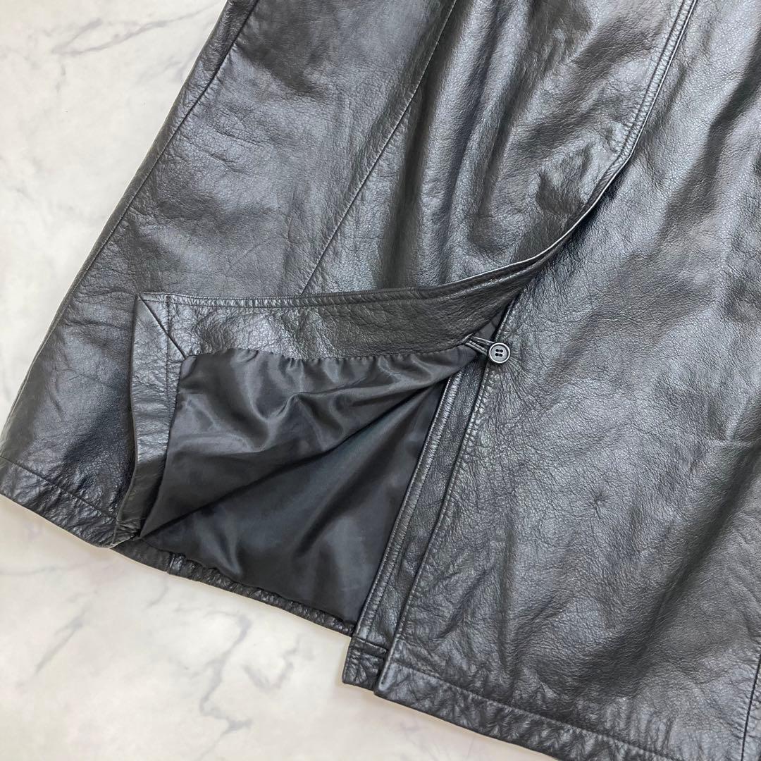 VINTAGE メンズ カウレザー トレンチコート 希少サイズLL 超ロング丈