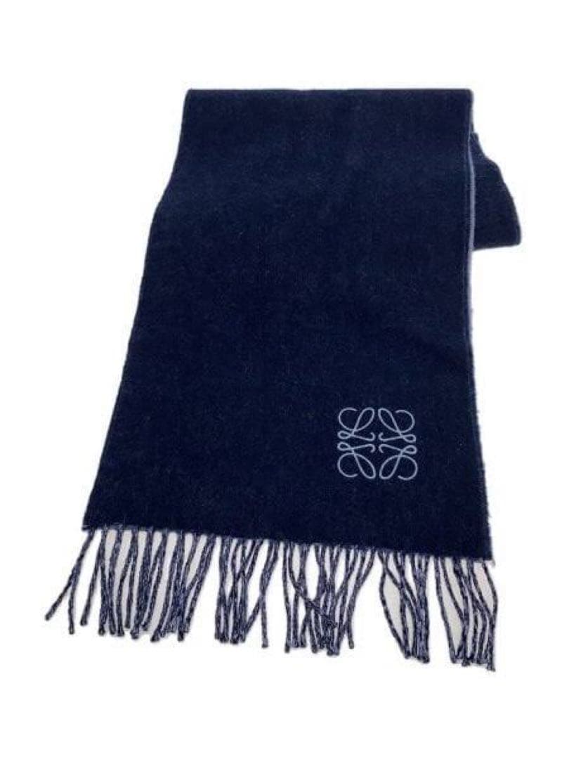 LOEWE ダークブルー マフラー フリンジ付き