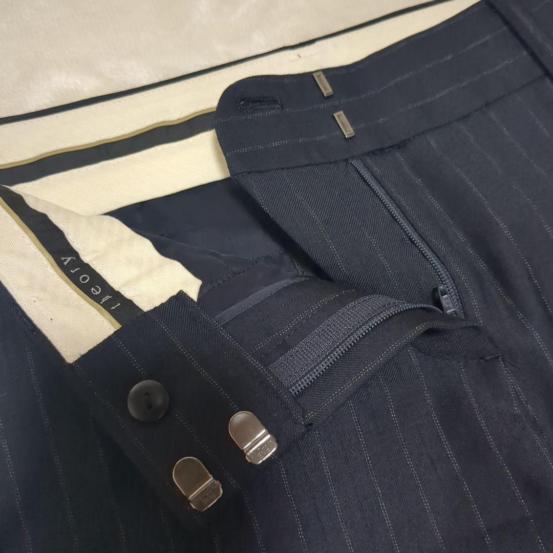 theory　セオリー パンツスーツ 紺　ストライプ カシミヤ　セットアップ