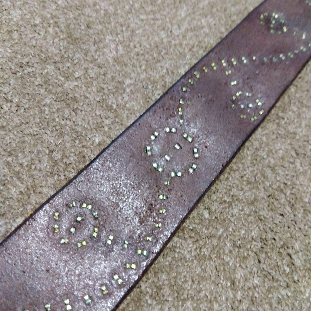 36inch ターコイズ フラワー HTC 革製 スタッズベルト ダークブラウン