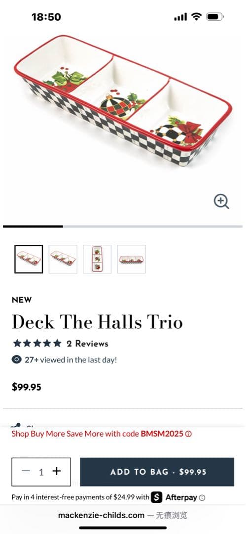 MacKenzie-Childs クリスマス トレー、茶碗2点セット