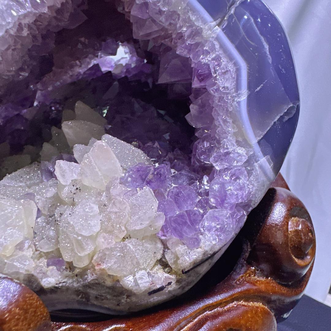 アゲート アメジスト カルサイト 共生 原石 置物D.57