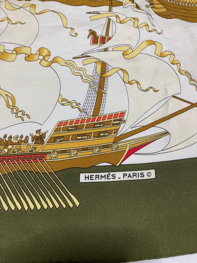 HERMÈS 船デザイン シルクスカーフ