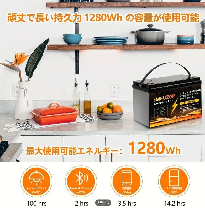 0812 12V 100Ah LiFePO4バッテリー スマートBMS キャンプ
