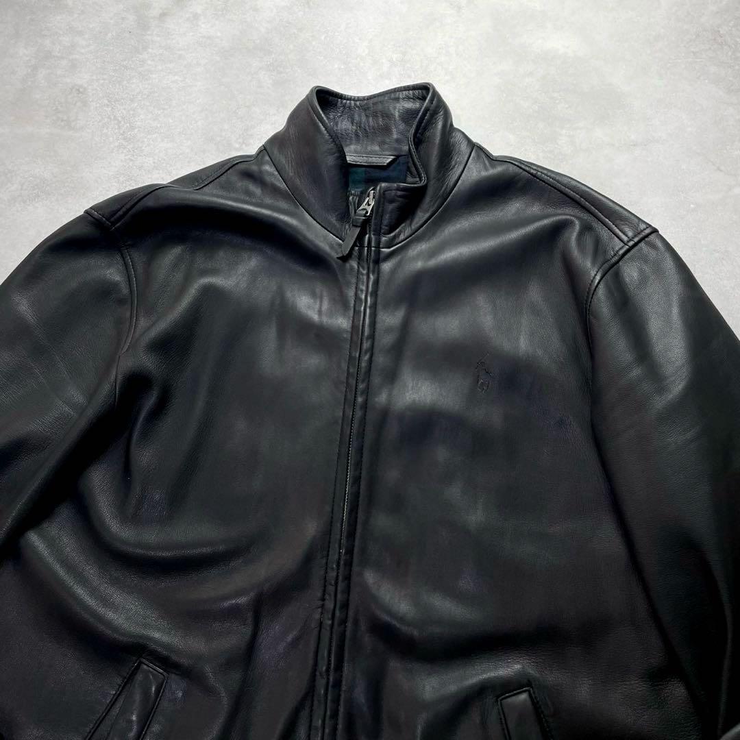 極美品 ポロラルフローレン シングルライダースジャケット 羊革 チェック ポニー