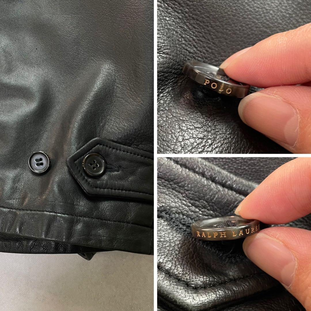 極美品 ポロラルフローレン シングルライダースジャケット 羊革 チェック ポニー