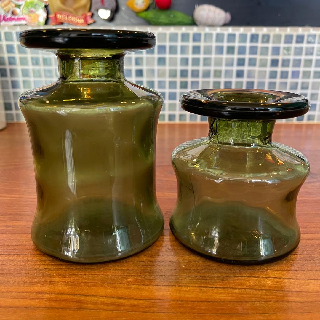 オールドダンスク　グリーン花瓶セット