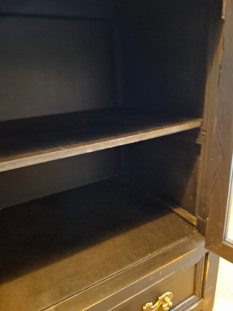 アンティーク調 ブラック ガラスキャビネット 飾り棚 シャビーシック 収納棚