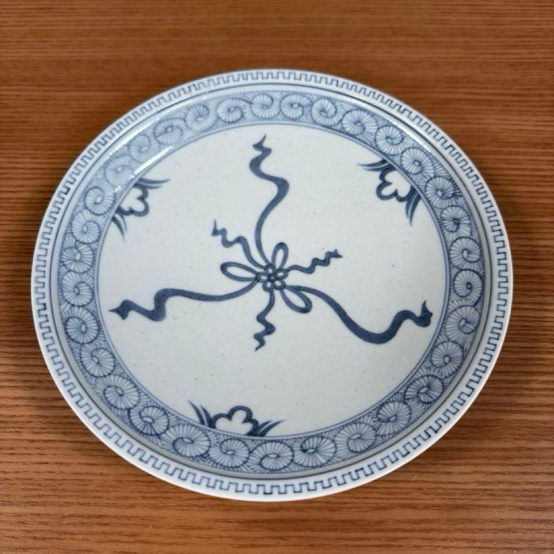 有田焼 李荘窯 染付水引地紋 手造り渕付皿 2枚セット☆