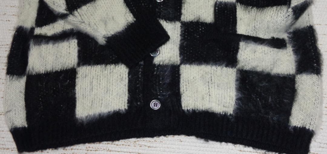 ユニバード72 モヘアタッチ 起毛 チェッカーフラッグ カーディガン 22330