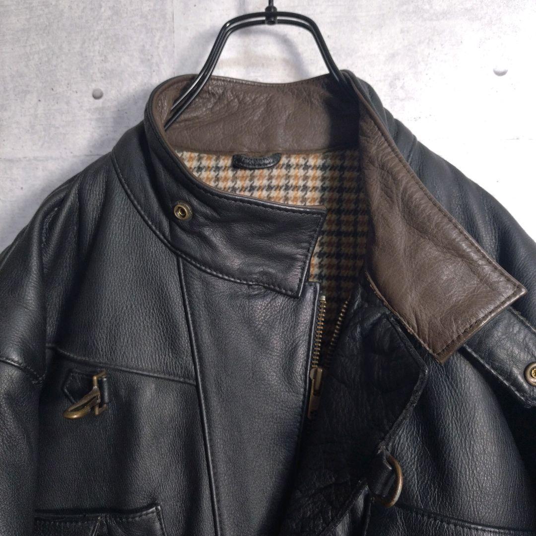 カドヤ★超希少 リアルレザー 牛革 エルボーパッチ ライダースジャケット 黒 L