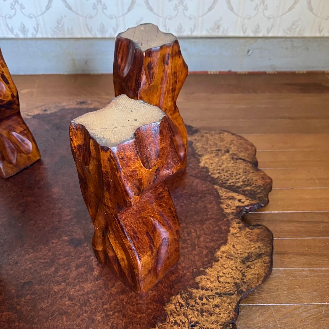 【アンティーク】木製 花梨 一枚板 座卓 飾り台 ちゃぶ台 銘木 古道具 花台