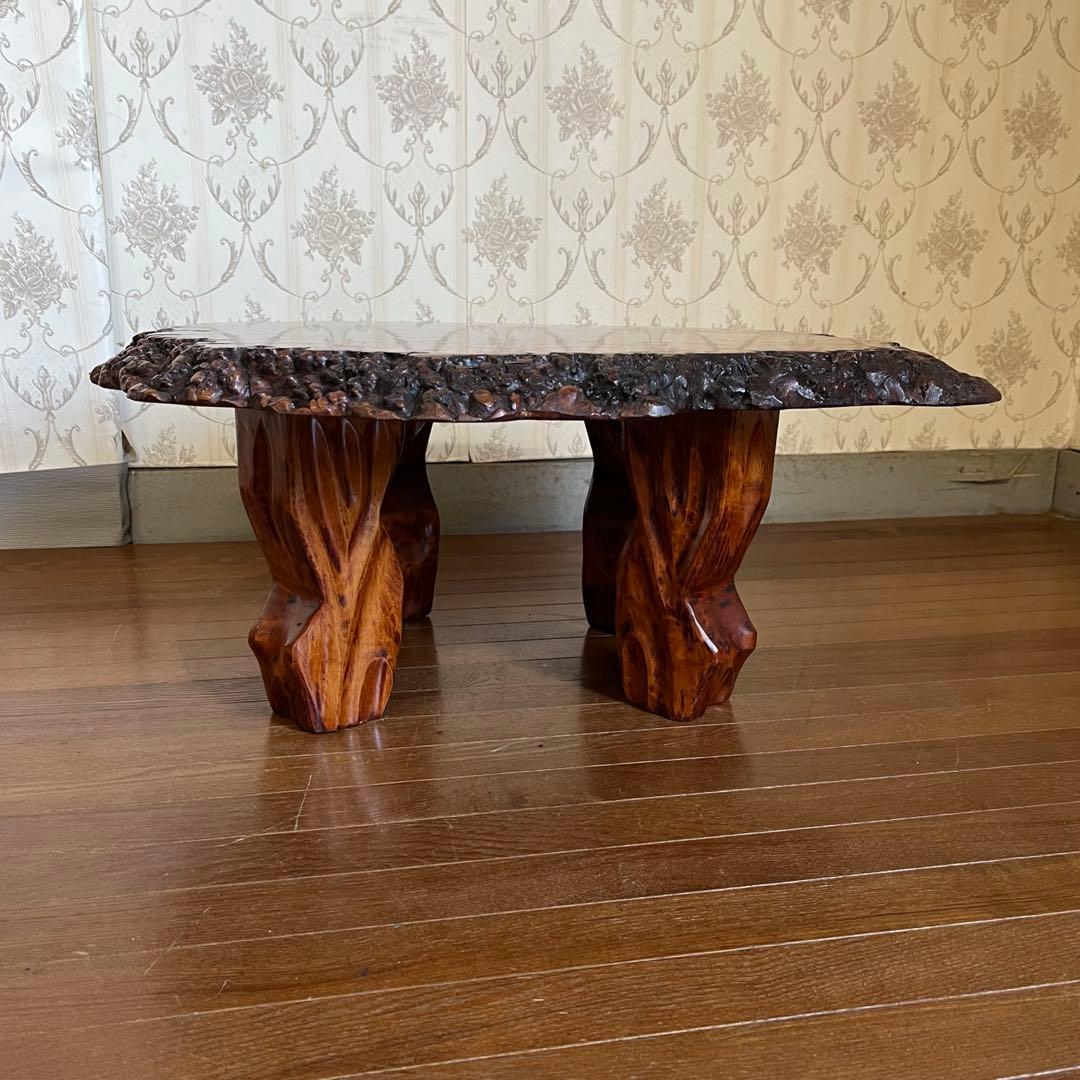 【アンティーク】木製 花梨 一枚板 座卓 飾り台 ちゃぶ台 銘木 古道具 花台