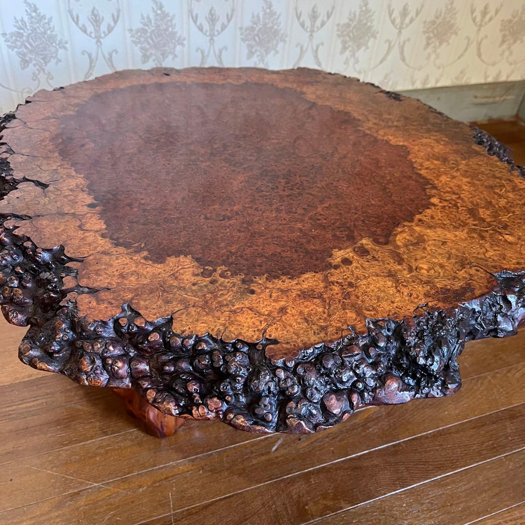 【アンティーク】木製 花梨 一枚板 座卓 飾り台 ちゃぶ台 銘木 古道具 花台