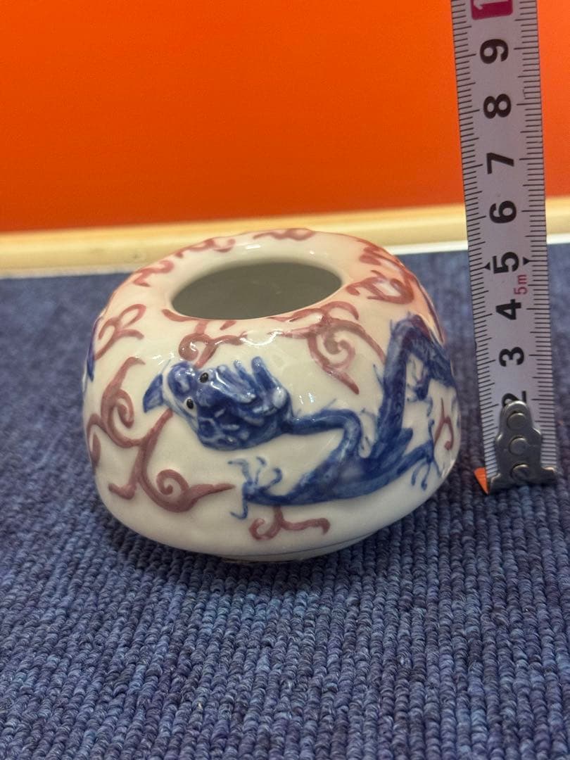 1626 中国骨董　大清康熙年製銘　香炉　赤絵　龍文鳳凰図　火入　時代物