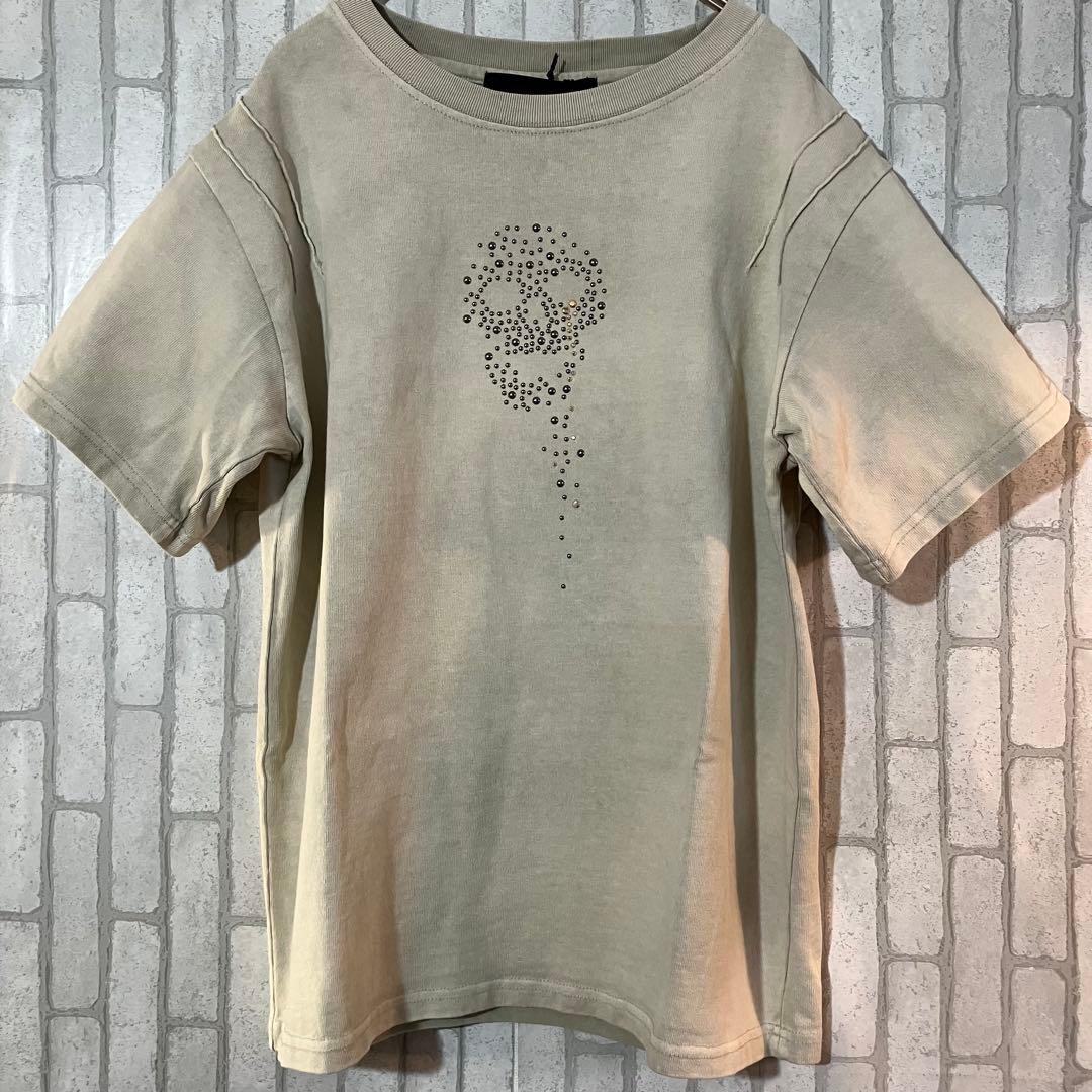 スカルラインストーンデザインTシャツ White Beige GRANCY M