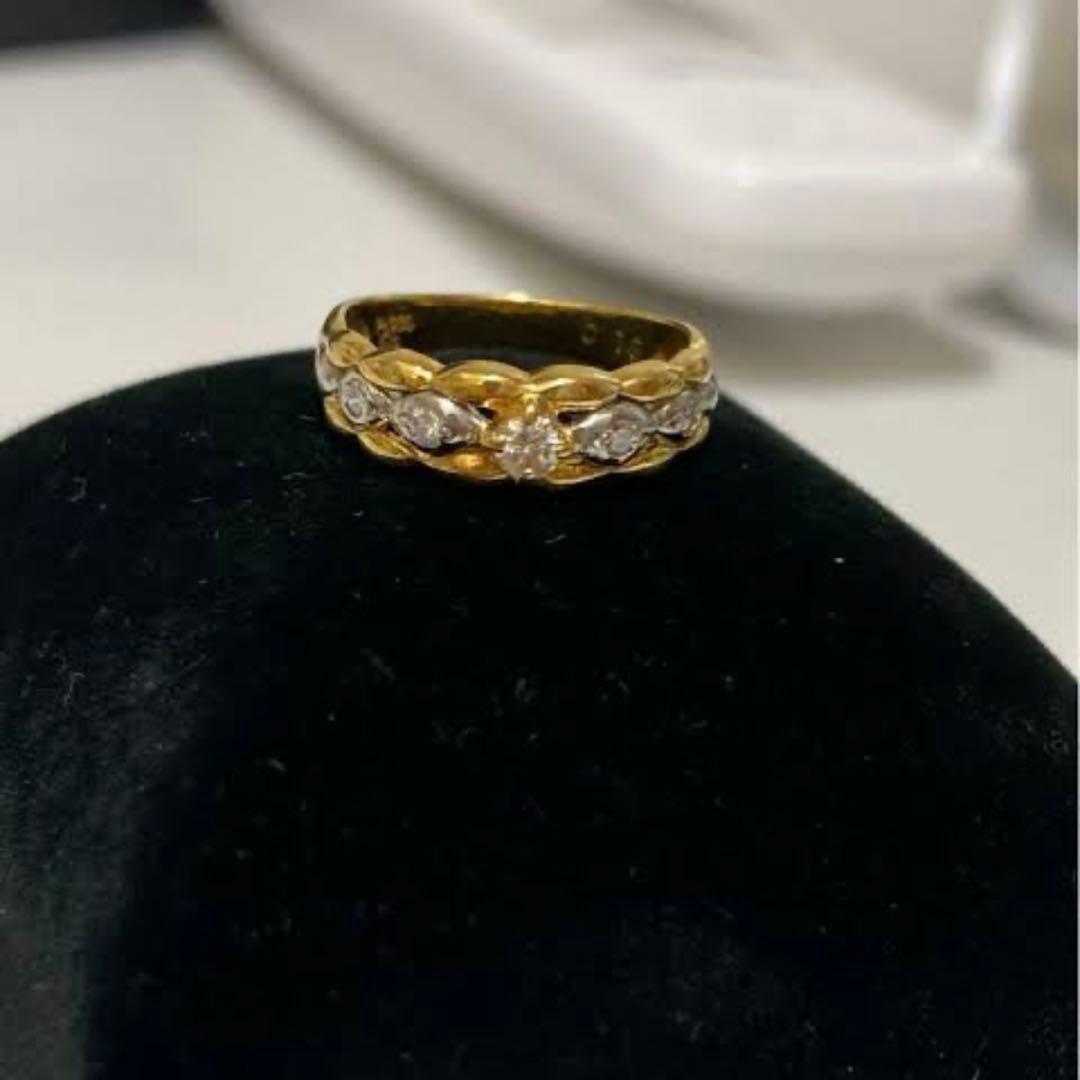 18k Pt900 ピンキーリング　7号〜7.5号程度　0.15ctダイヤモンド