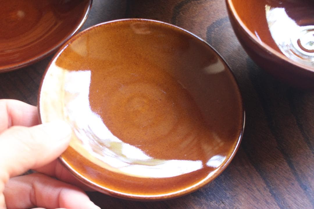 デッドストック！深みある飴釉の美しい大樋長左衛門作の夫婦碗（検大樋焼お茶碗