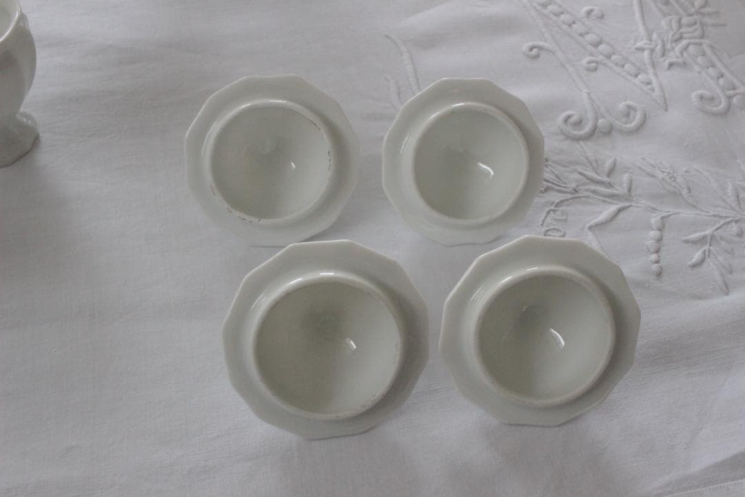 お花のクリームポット【ポ・ア・クレム】ポーセレン白磁器 /フランスアンティーク