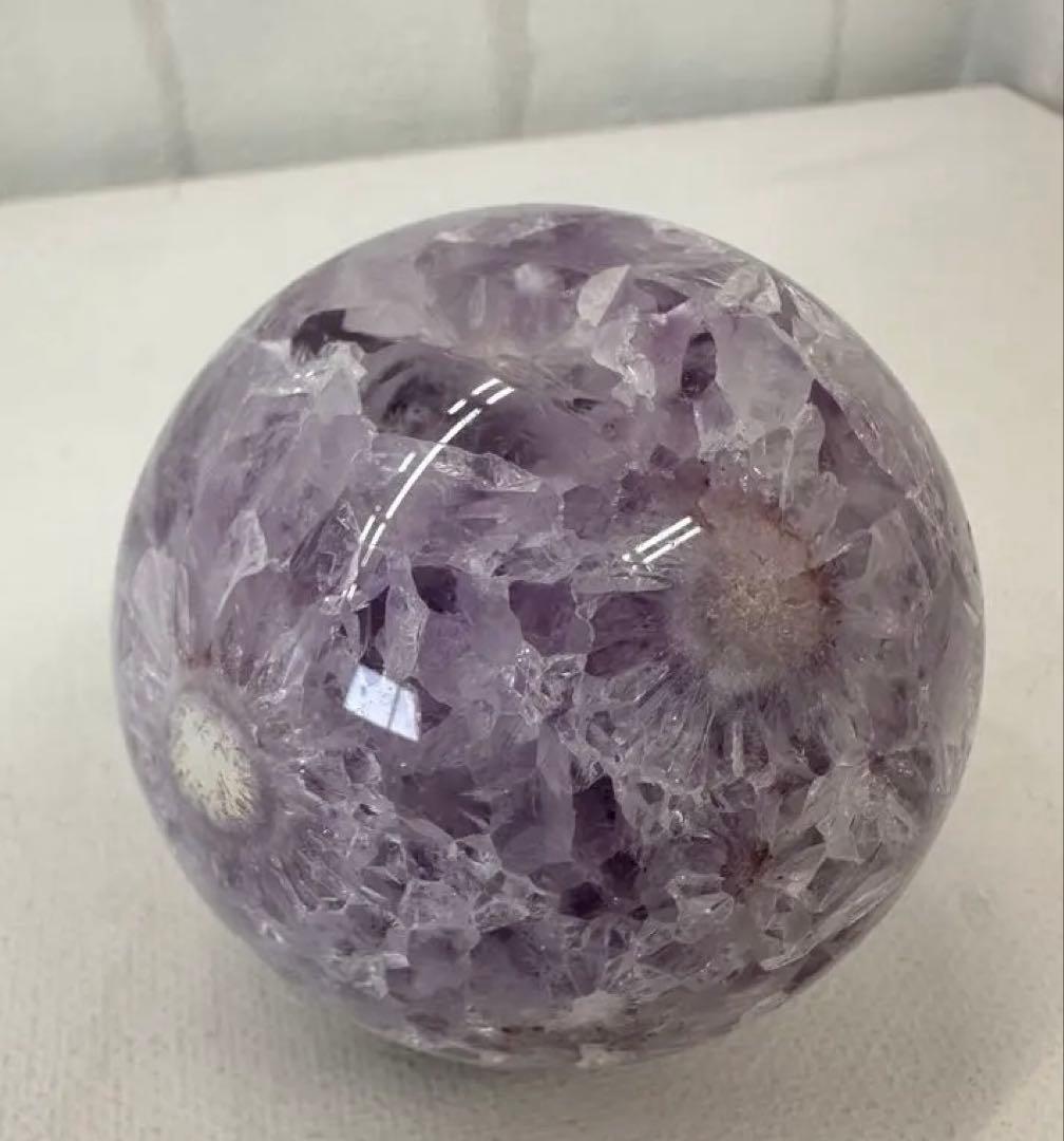 アメジスト　フラワーアゲート　スフィア　虹　キラキラ　丸玉　天然石