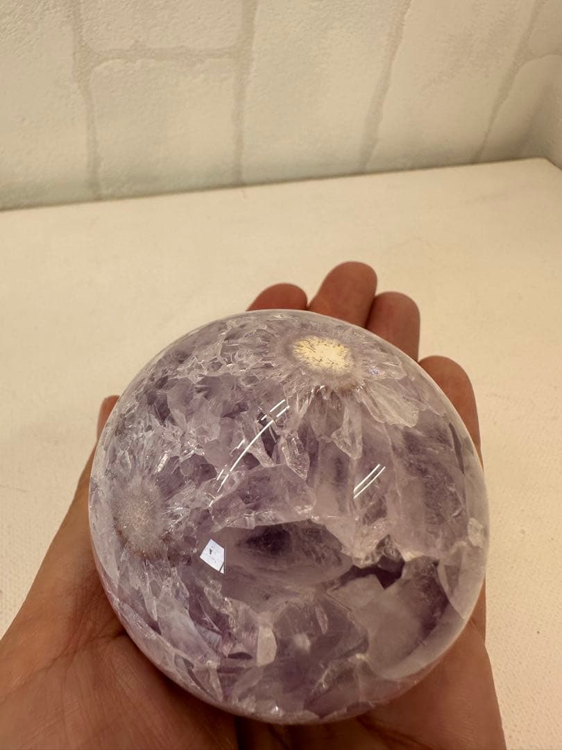 アメジスト　フラワーアゲート　スフィア　虹　キラキラ　丸玉　天然石