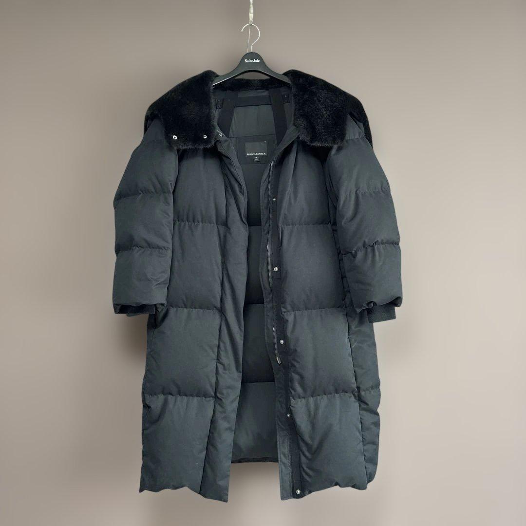 BANANA REPUBLIC ファー付きロングダウンコート　ブラック