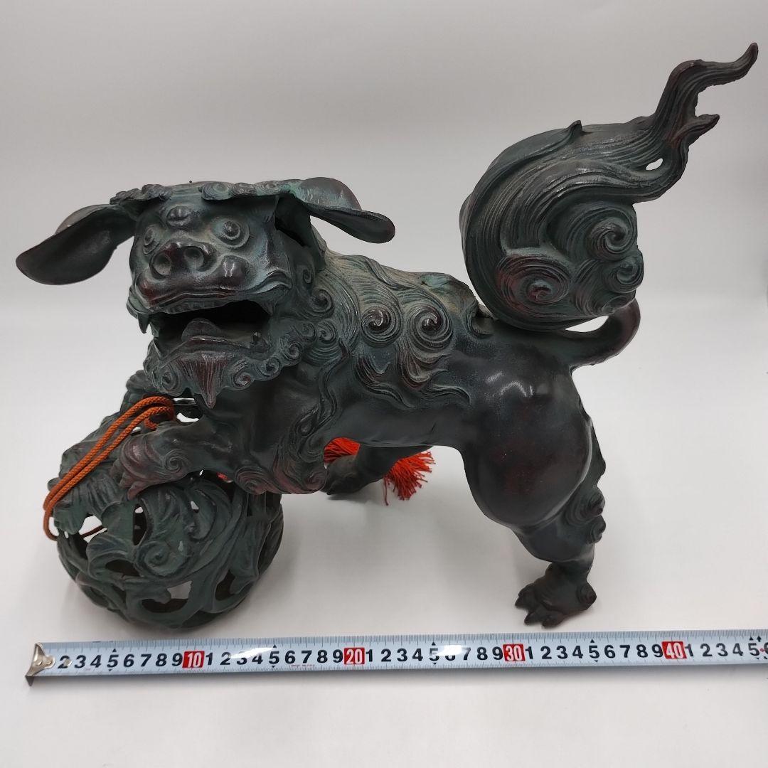 w 鉄製 玉獅子 オブジェ 置物 縁起物 魔除け 開運 玉乗り獅子
