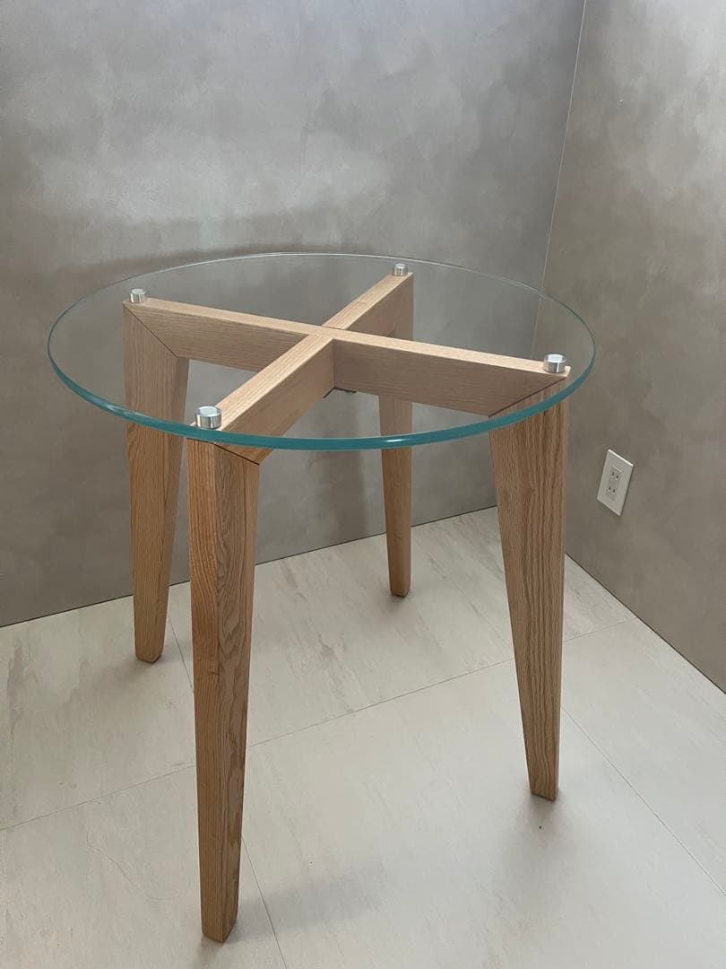 カナデモノ65cmTHECAFETABLEガラス × Pin 木製脚オーク無垢材