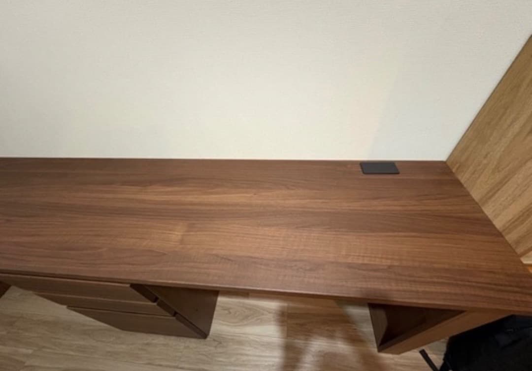 パモウナ　家具　2人掛け　ブラウン木製デスク 引き出し3つ ケーブルホール付き