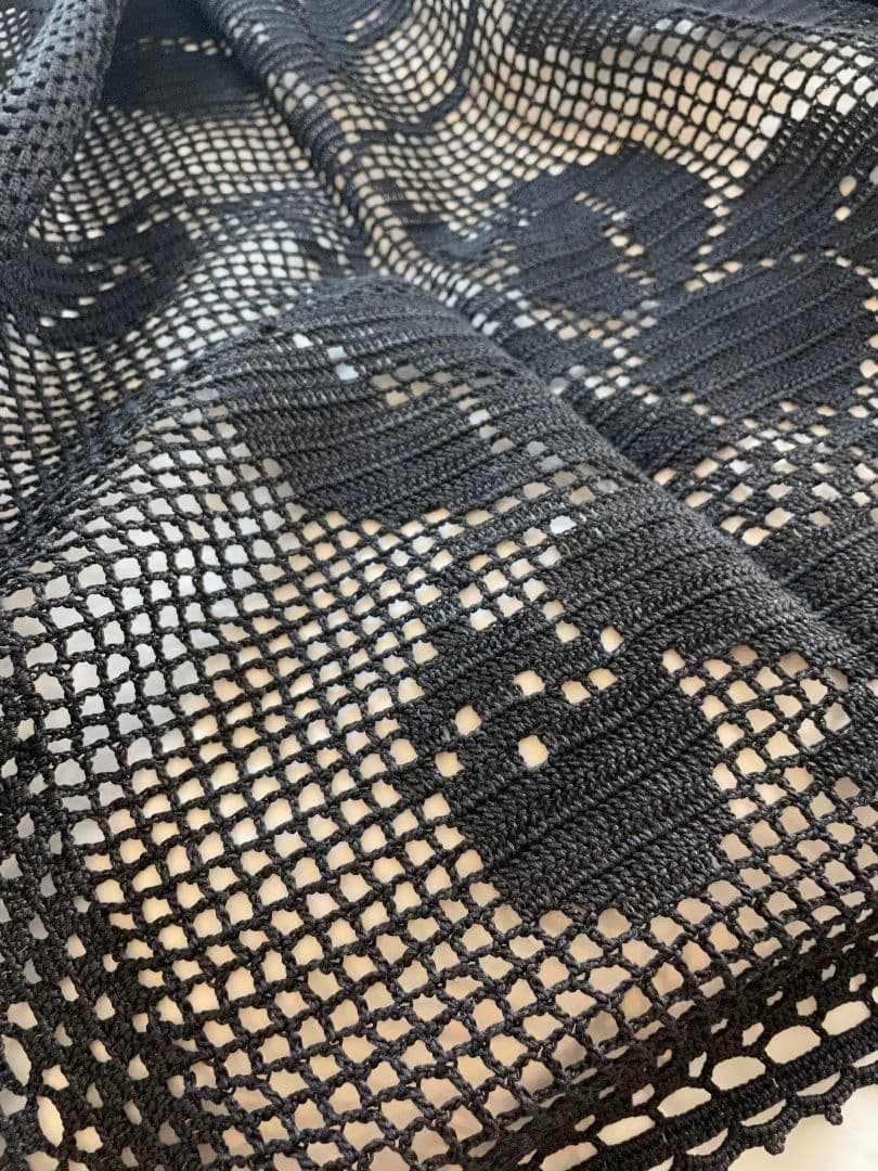 手編み 黒レース ベッドカバー