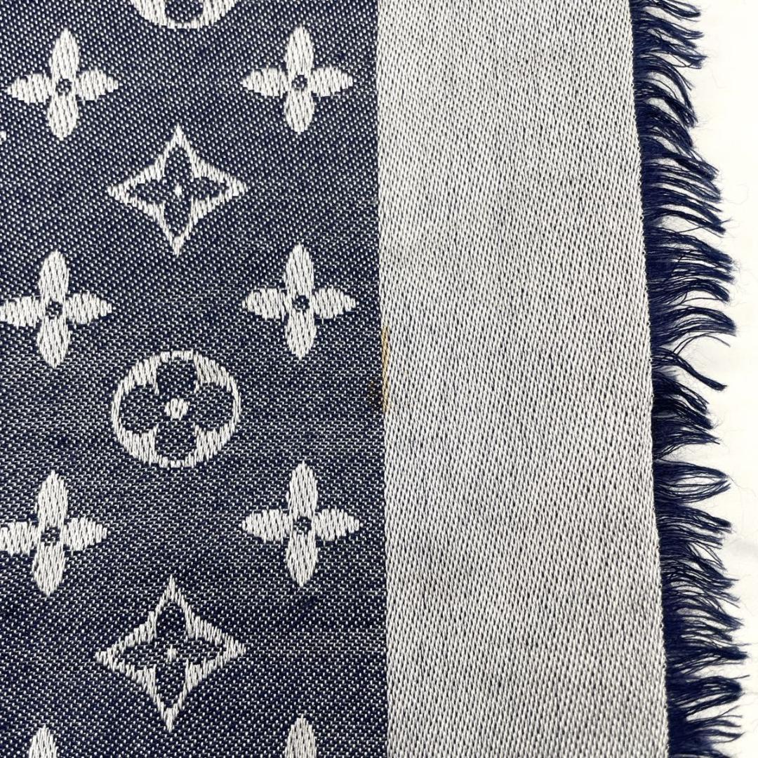 ルイヴィトン モノグラム デニム 大判 ストール シルク混 紺 M71376