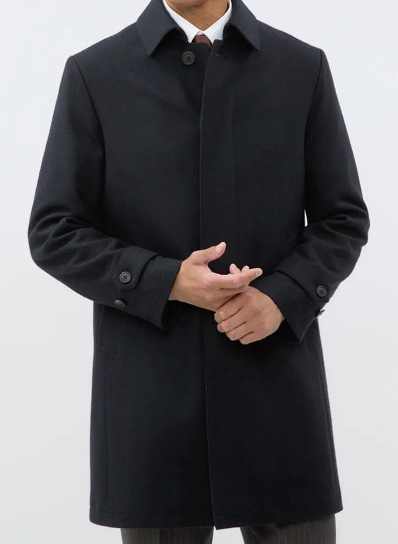 セヴィルロウ プレミアムステンカラーコートカシミヤ混 サイズM 新品 ネイビー