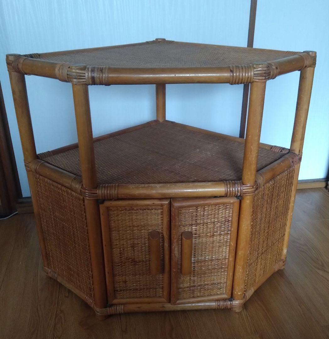 アンティークラタン籐コーナーラックレトロ