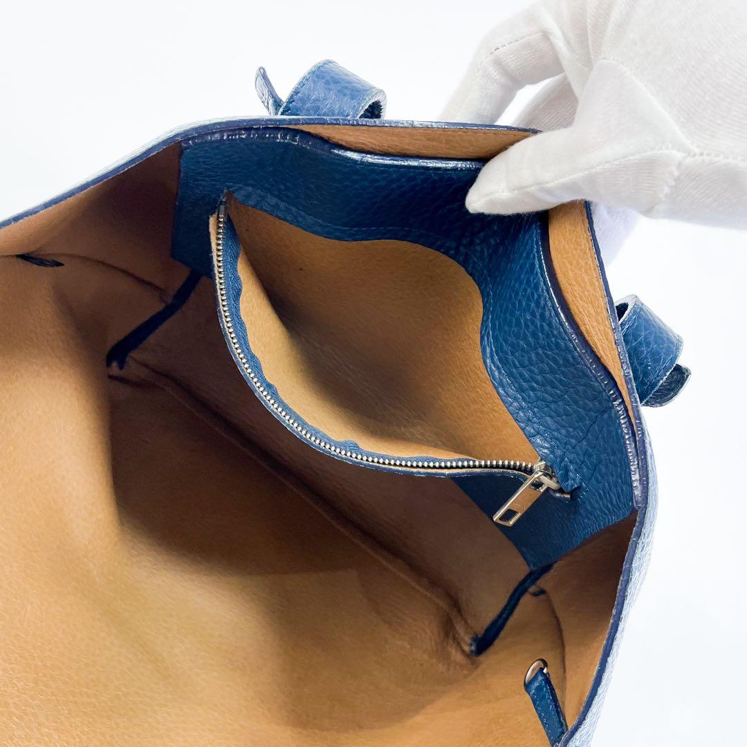 美品◆フルラ ジョーヴェ トートバッグ レザー A4 ネイビー シボ メンズ