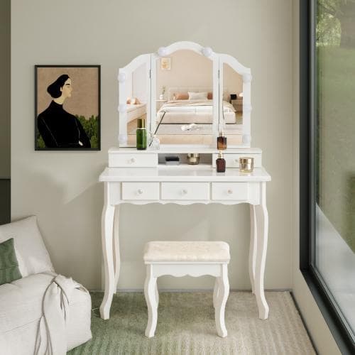 ドreneサー 化妆台 テーブル 镜台 raito付き 3色LED 女优ミラー