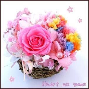 【高級プリザーブドフラワー】パステルレインボーローズ＆カーネーション　バスケット