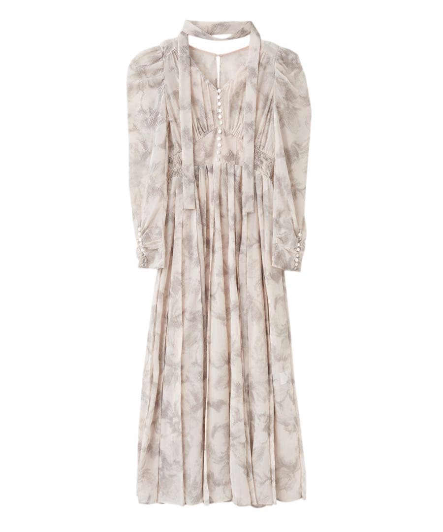 Cocodeal フロッキーフラワープリントプリーツワンピース