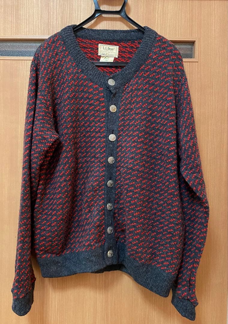 L.L.Bean バーズアイ ニット カーディガン レッド ブラック