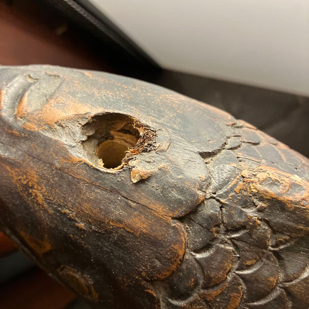 【未使用】自在鉤、鯉自在鉤、鯉横木、木彫り鯉、囲炉裏自在鉤　箱無し　長さ約46㌢