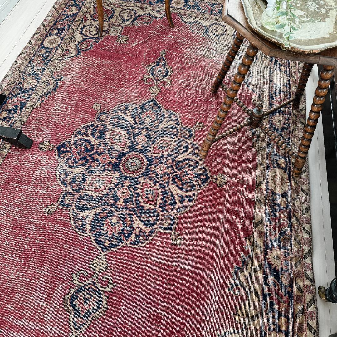 トルコ ヴィンテージラグ A123 超大判 ダークレッド ネイビー メダリオン