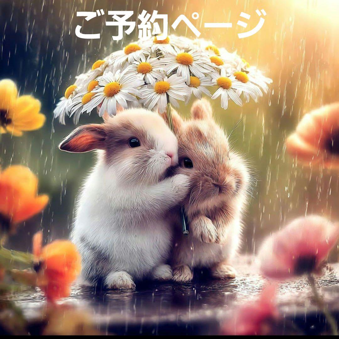 花の傘をさすうさぎパネル生地　ハンドメイド