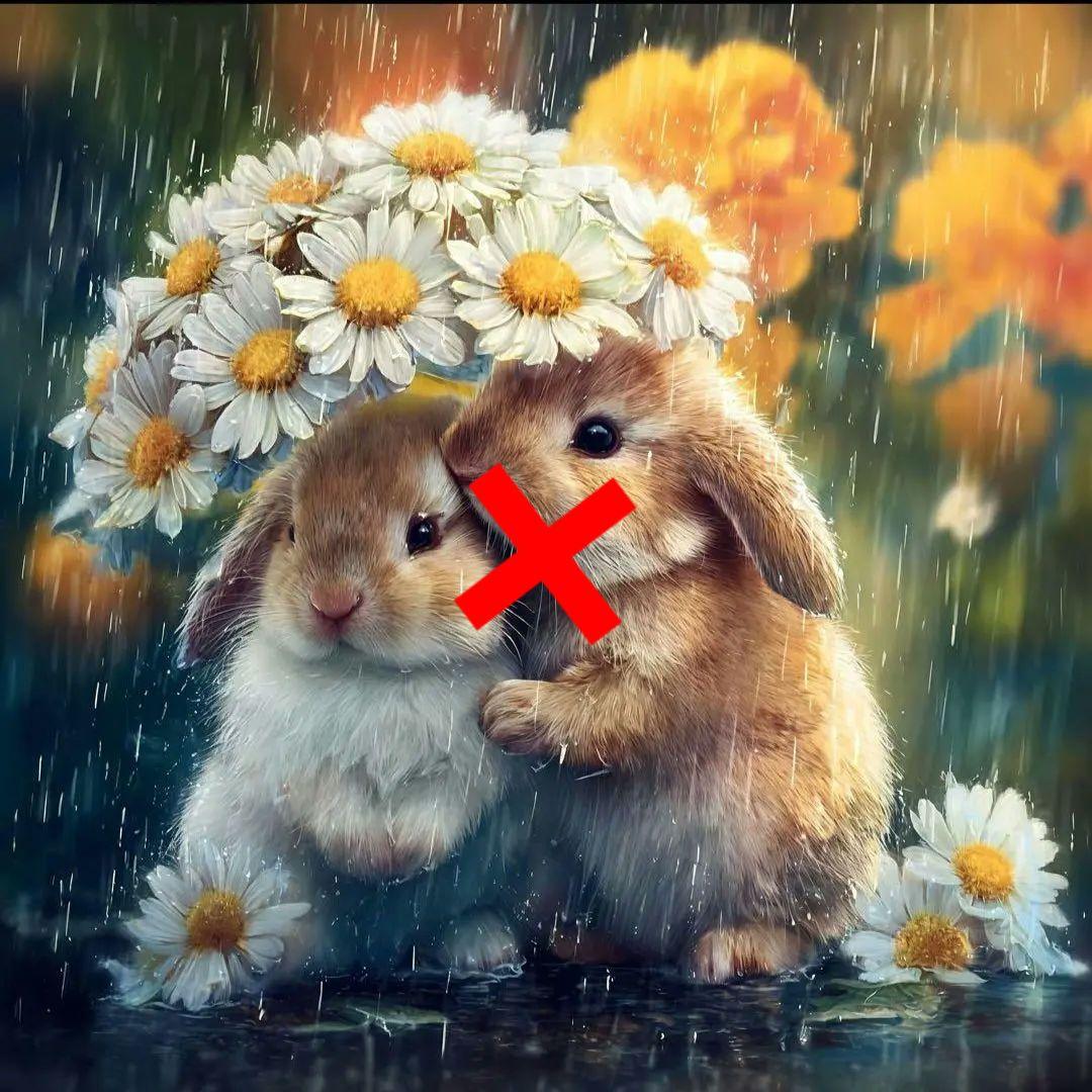 花の傘をさすうさぎパネル生地　ハンドメイド