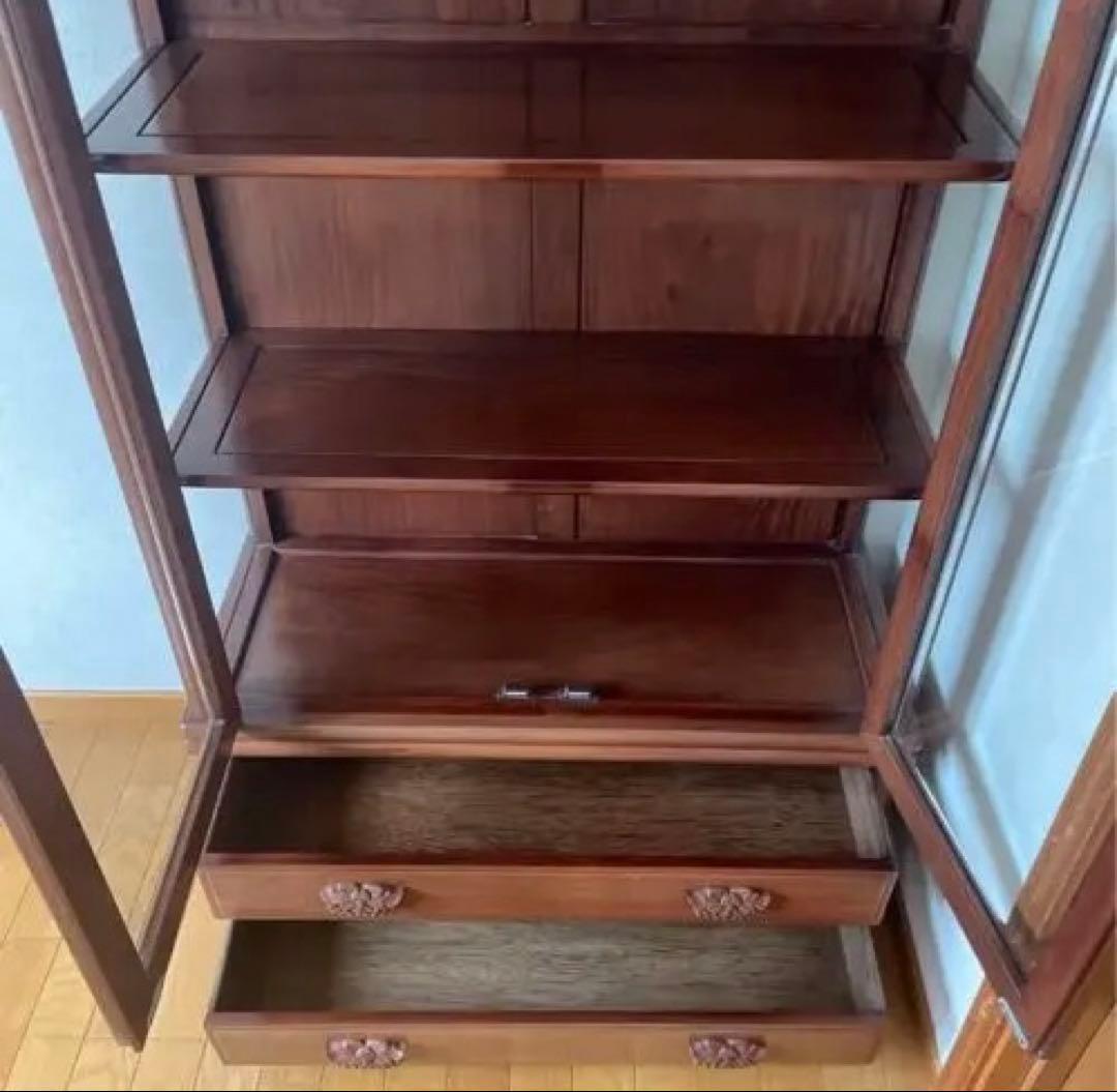 【極美品】アンティーク 三越購入 唐木家具 葡萄唐草透彫 飾り棚 キュリオケース