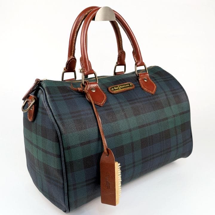 【美品】 ポロラルフローレン ミニ ボストンバッグ チェック柄 PVC レザー