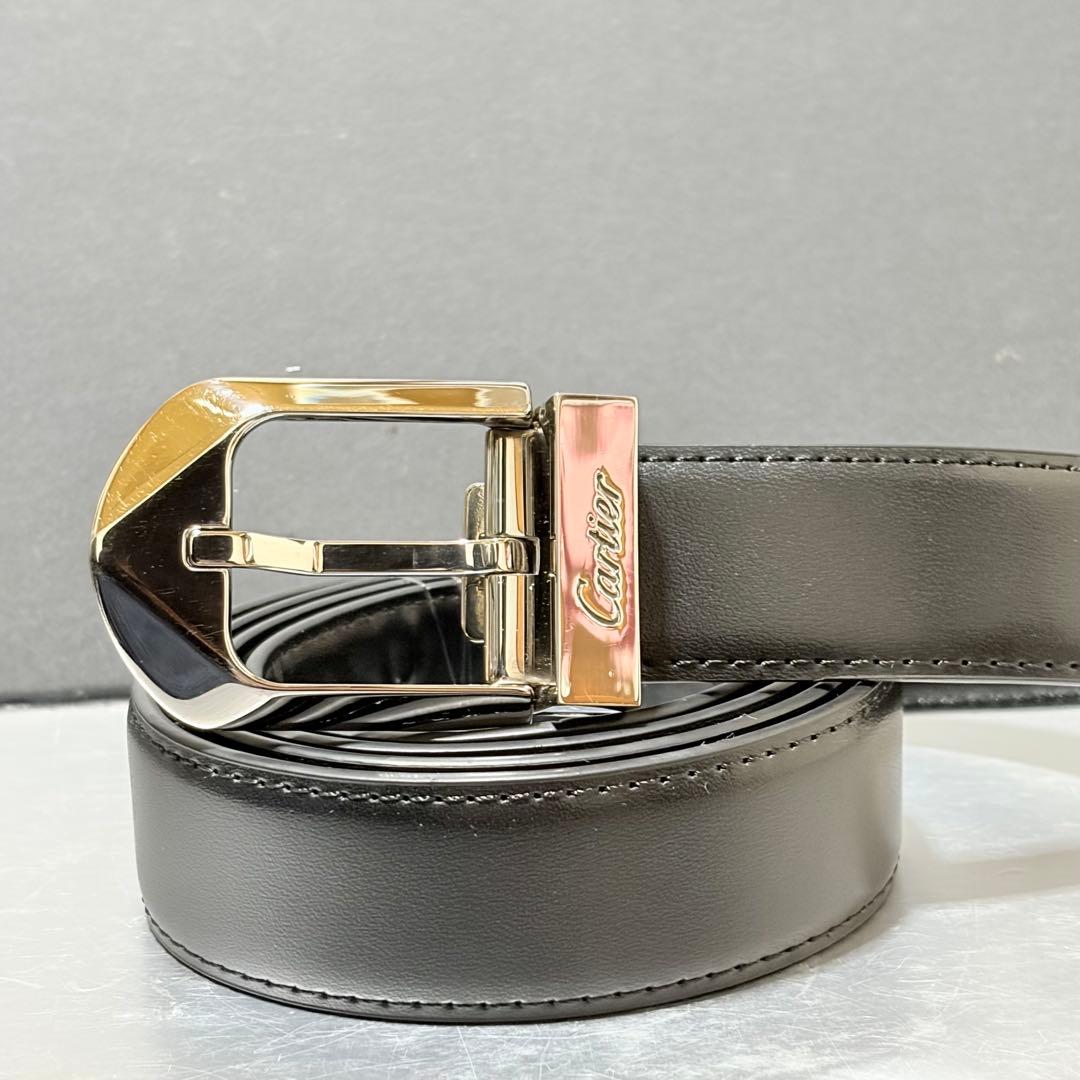 極美品　カルティエ　アルディロン　ベルト　レザー　ブラック　シルバー