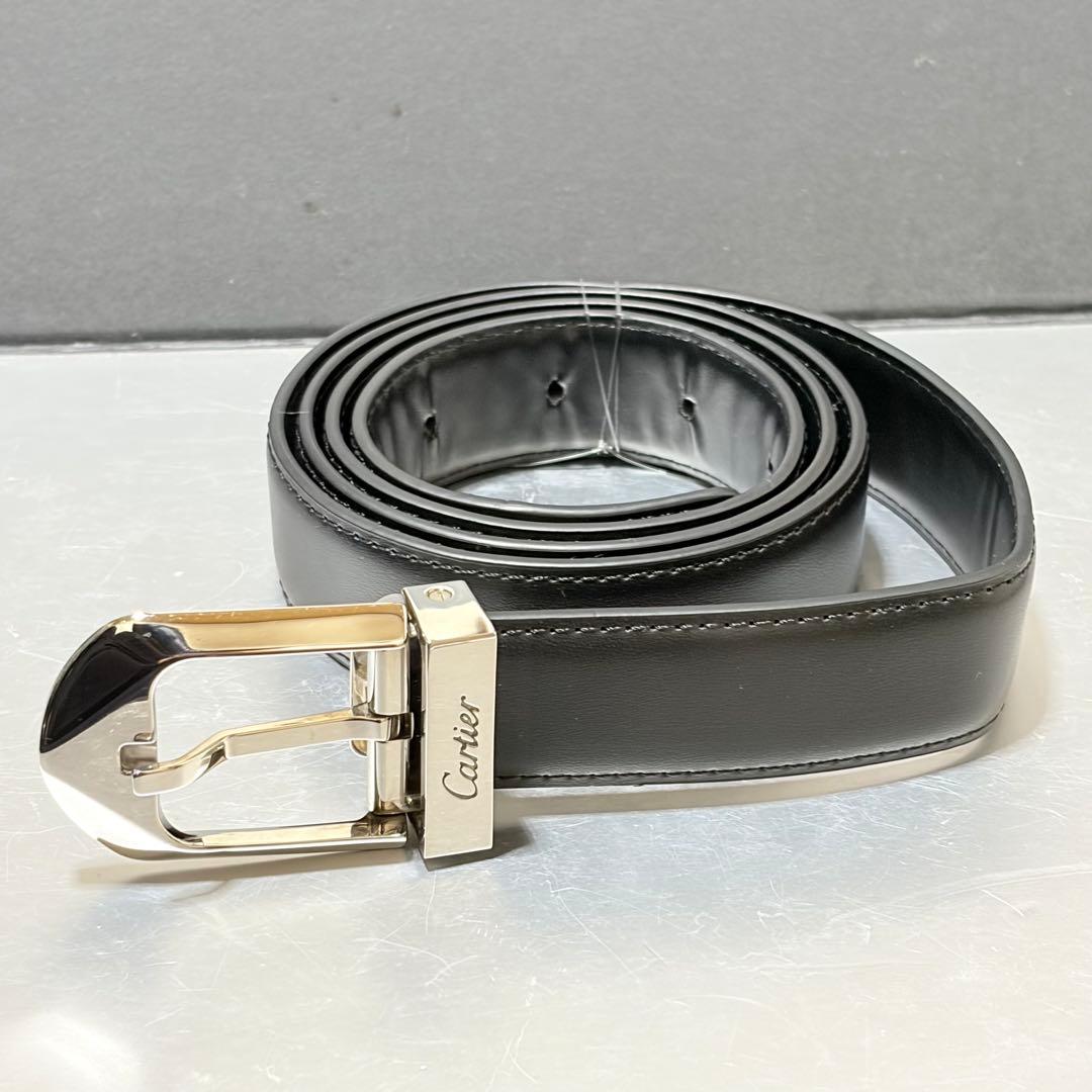 極美品　カルティエ　アルディロン　ベルト　レザー　ブラック　シルバー