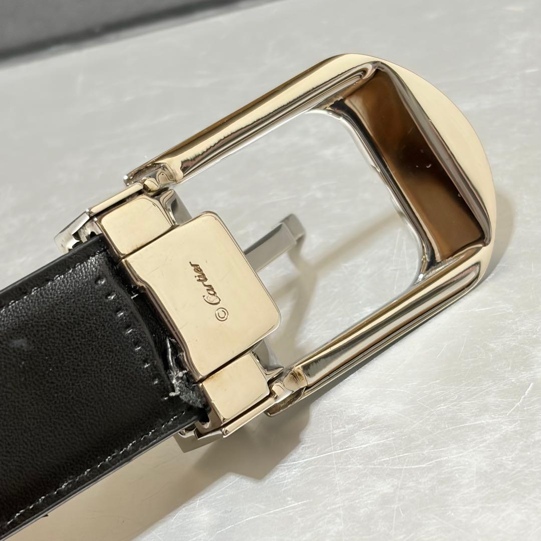 極美品　カルティエ　アルディロン　ベルト　レザー　ブラック　シルバー