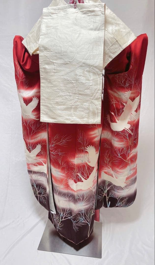 振袖 赤と白 正絹 成人式　振袖6点セット　振袖フルセット