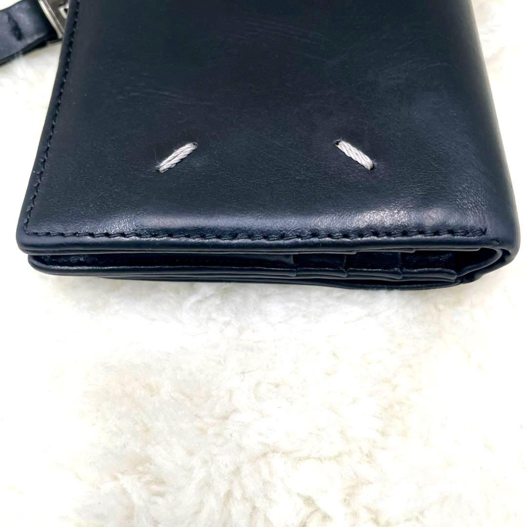 メゾンマルジェラ 2つ折り 財布　4ステッチ フリップフラップ レザー ブラック