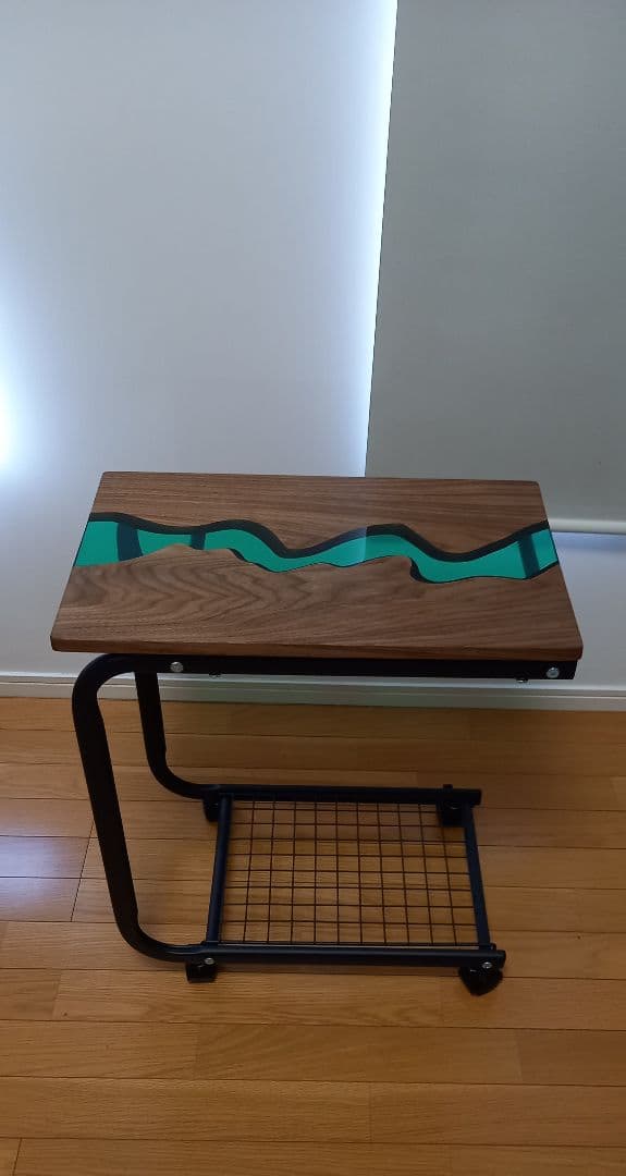 リバーテーブル　レジンテーブル　サイドテーブル　キッチンワゴン　キャスター付き